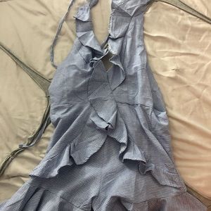 NEVER WORN blue/white striped romper (no tag)
